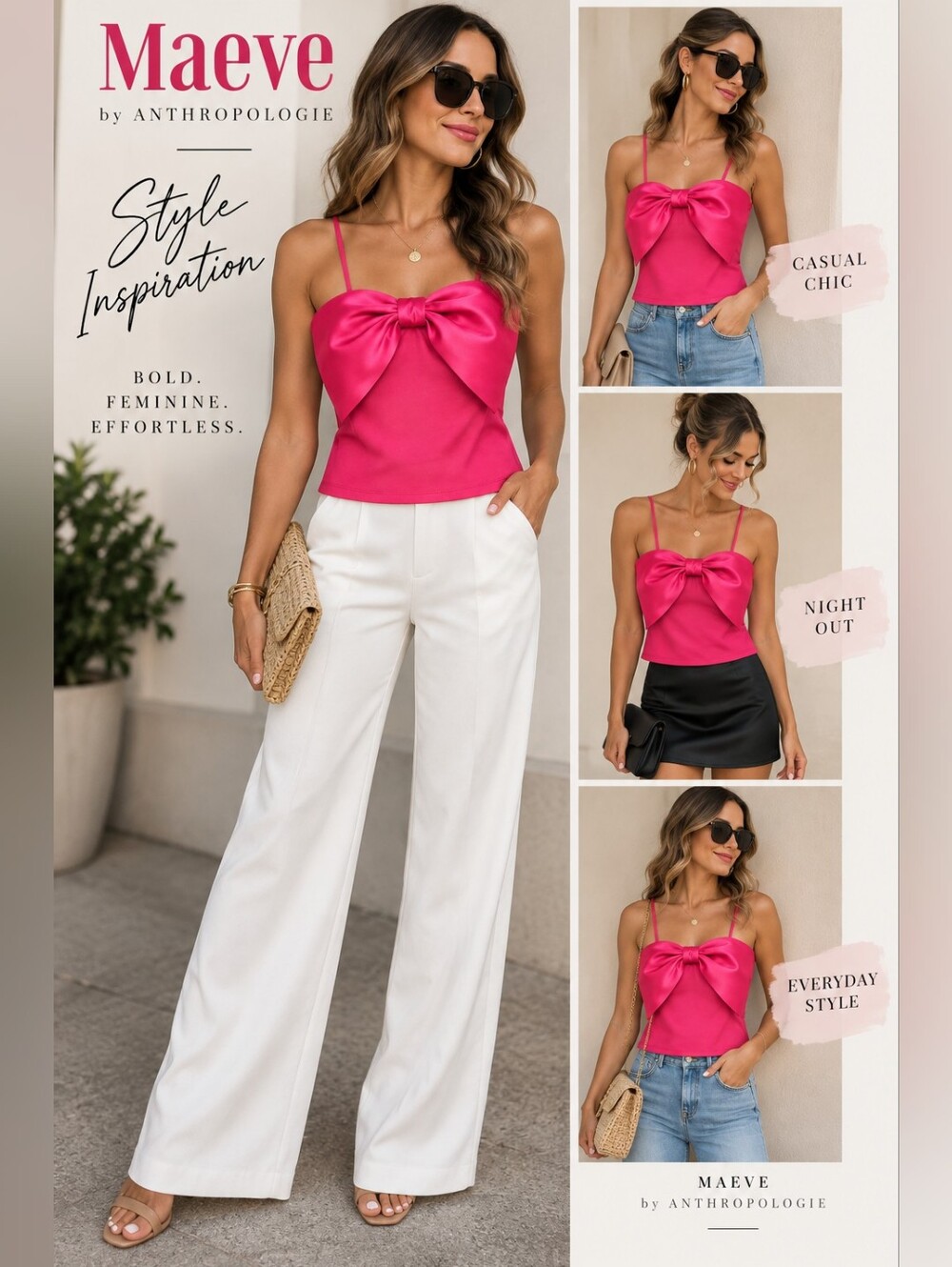 Maeve Anthropologie Pink Bow Cami Top NWT Size L